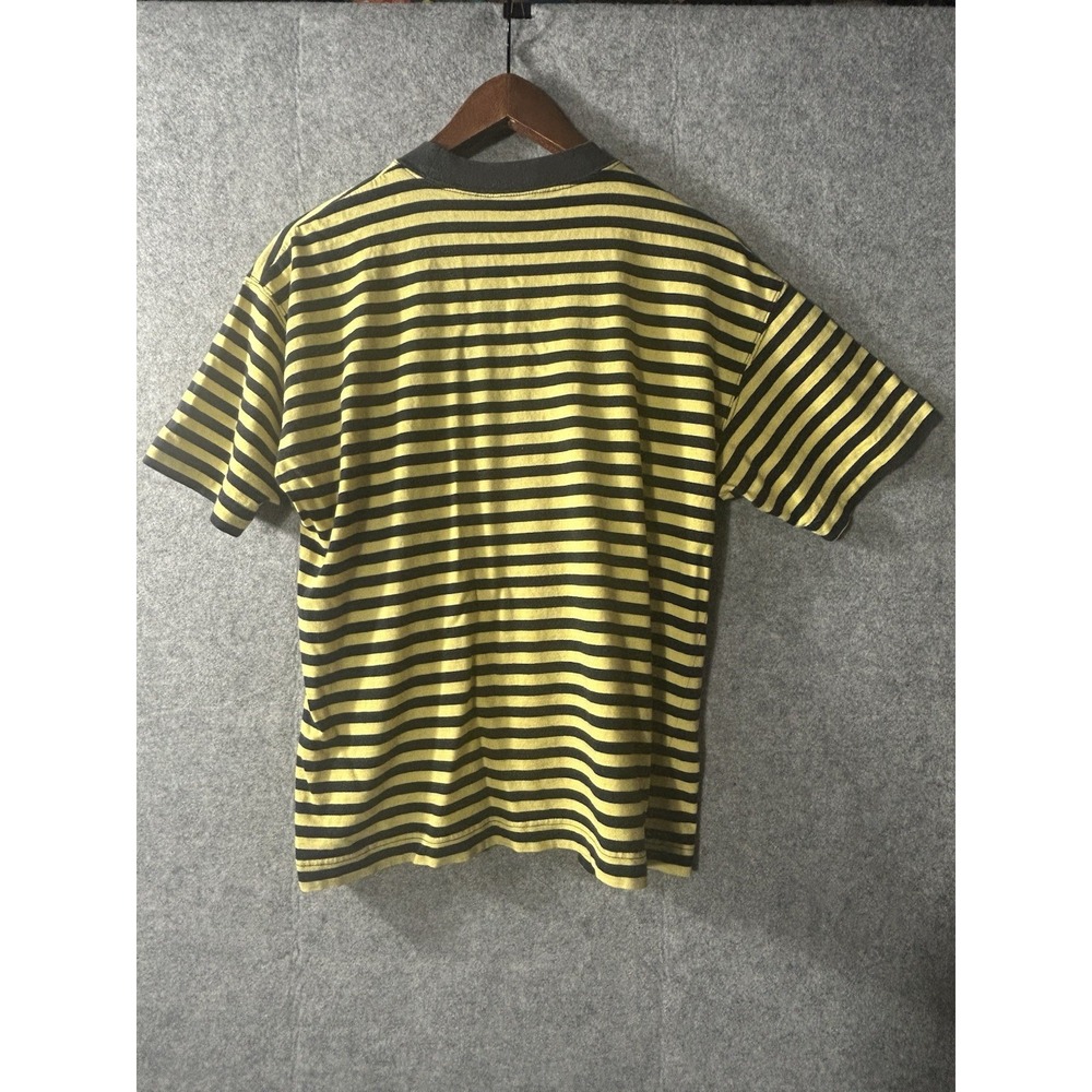 Vintage 1980s Esprit De Corp T Shirt Yellow Black Striped Pocket Tee Boxy Fit - Picture 6 of 6